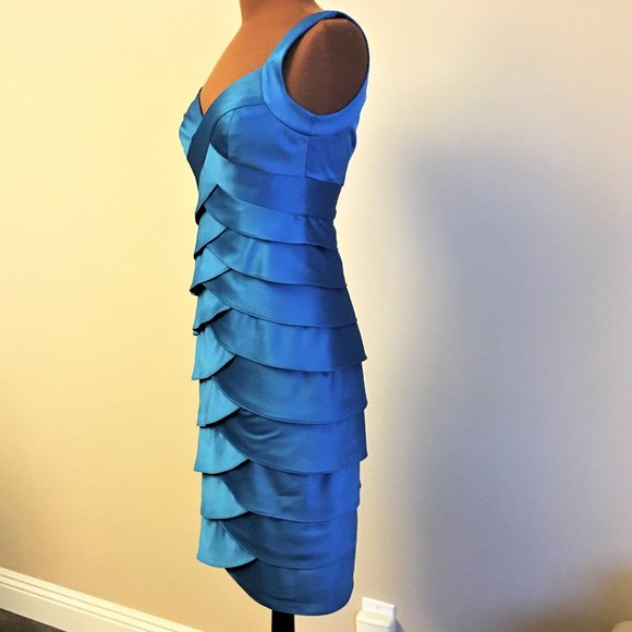 LONDON TIMES Aegean Blue Tiered BodyCon Dress  4 - Picture 5 of 10